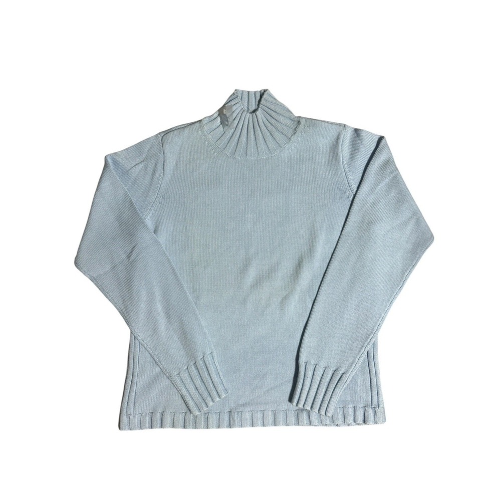 Denim & Co.‎ Women's Mock Neck Ribbed Sweater Light Blue XS Cotton Blend